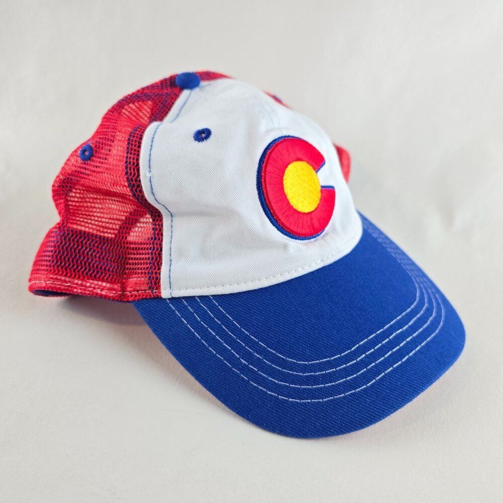 Colorado Trucker Hat Mens Adjustable Red White Blue Mesh Snapback Cap